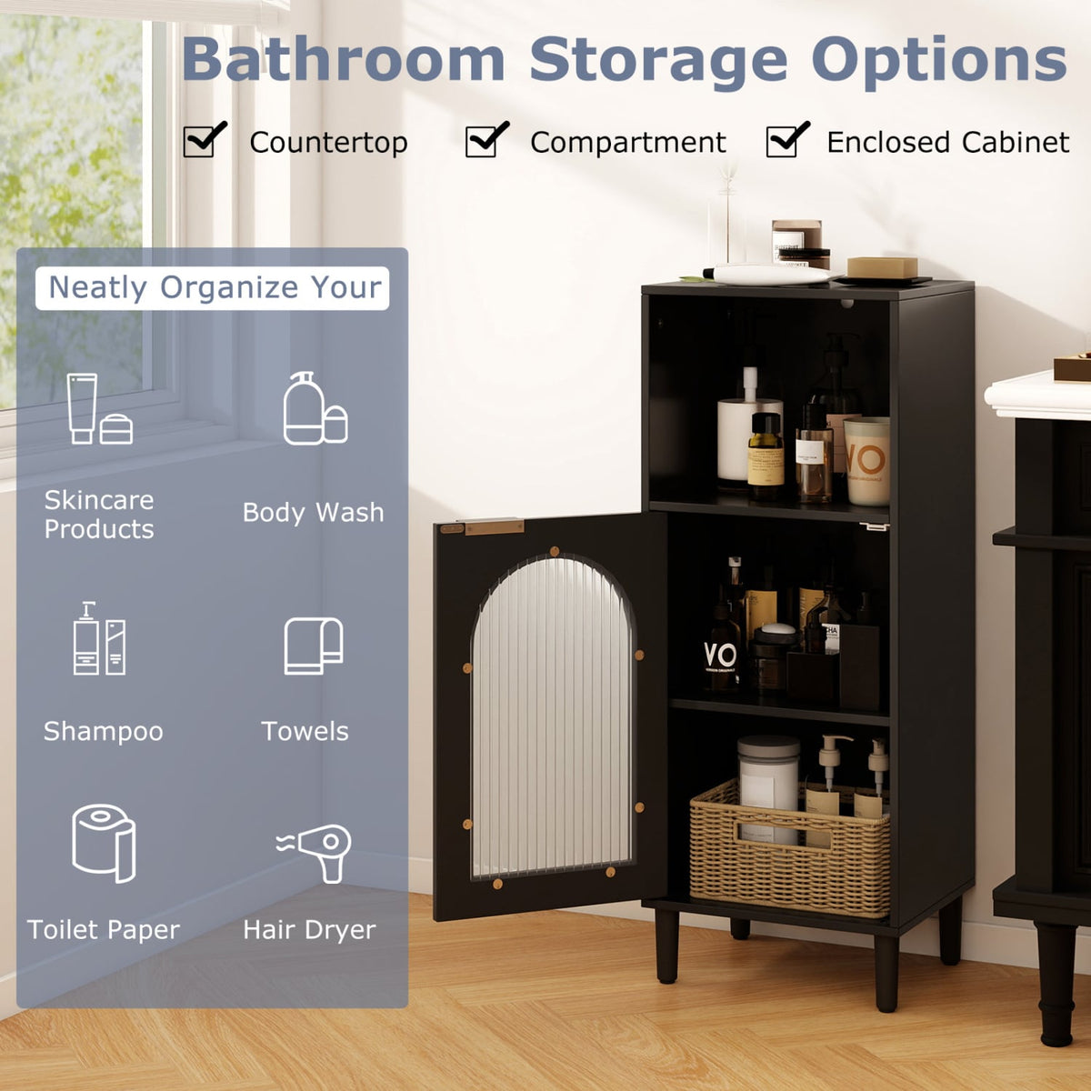 Bathroom Floor Cabinet - Wood Storage Organizer White 35.5"-Floor Cabinets-DECOROLALA