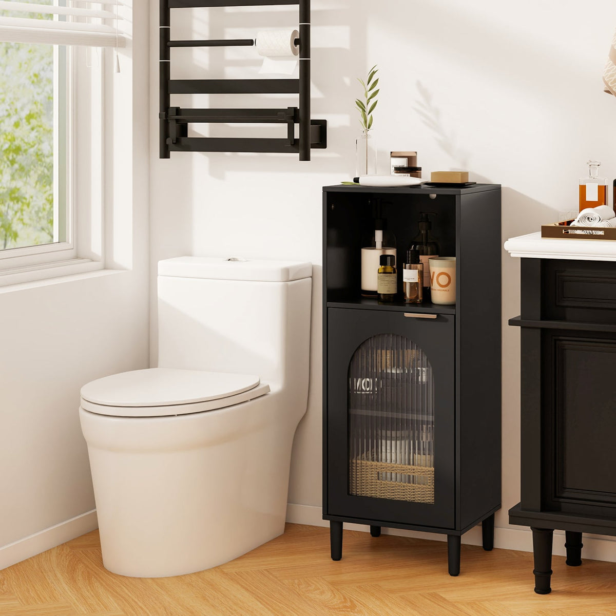 Bathroom Floor Cabinet - Wood Storage Organizer White 35.5"-Floor Cabinets-DECOROLALA