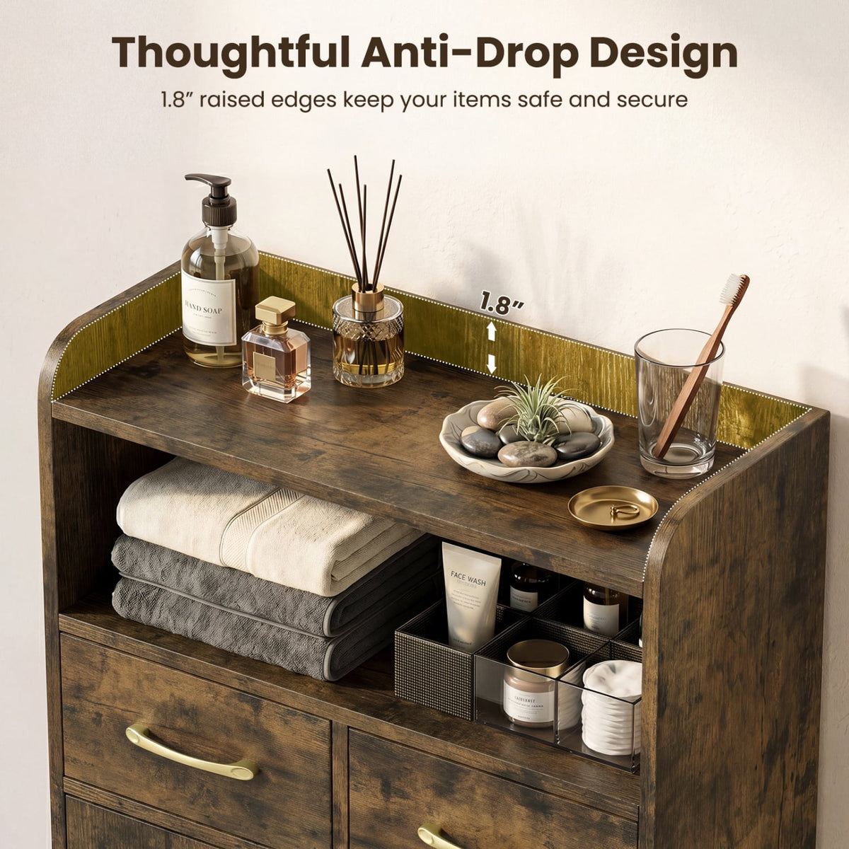 Bathroom Floor Cabinet with 2 Drawers & Doors - Rustic Brown-Floor Cabinets-DECOROLALA