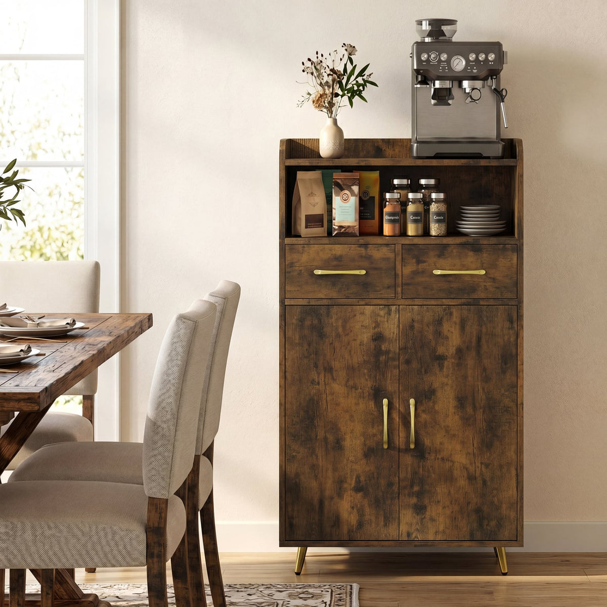Bathroom Floor Cabinet with 2 Drawers & Doors - Rustic Brown-Floor Cabinets-DECOROLALA