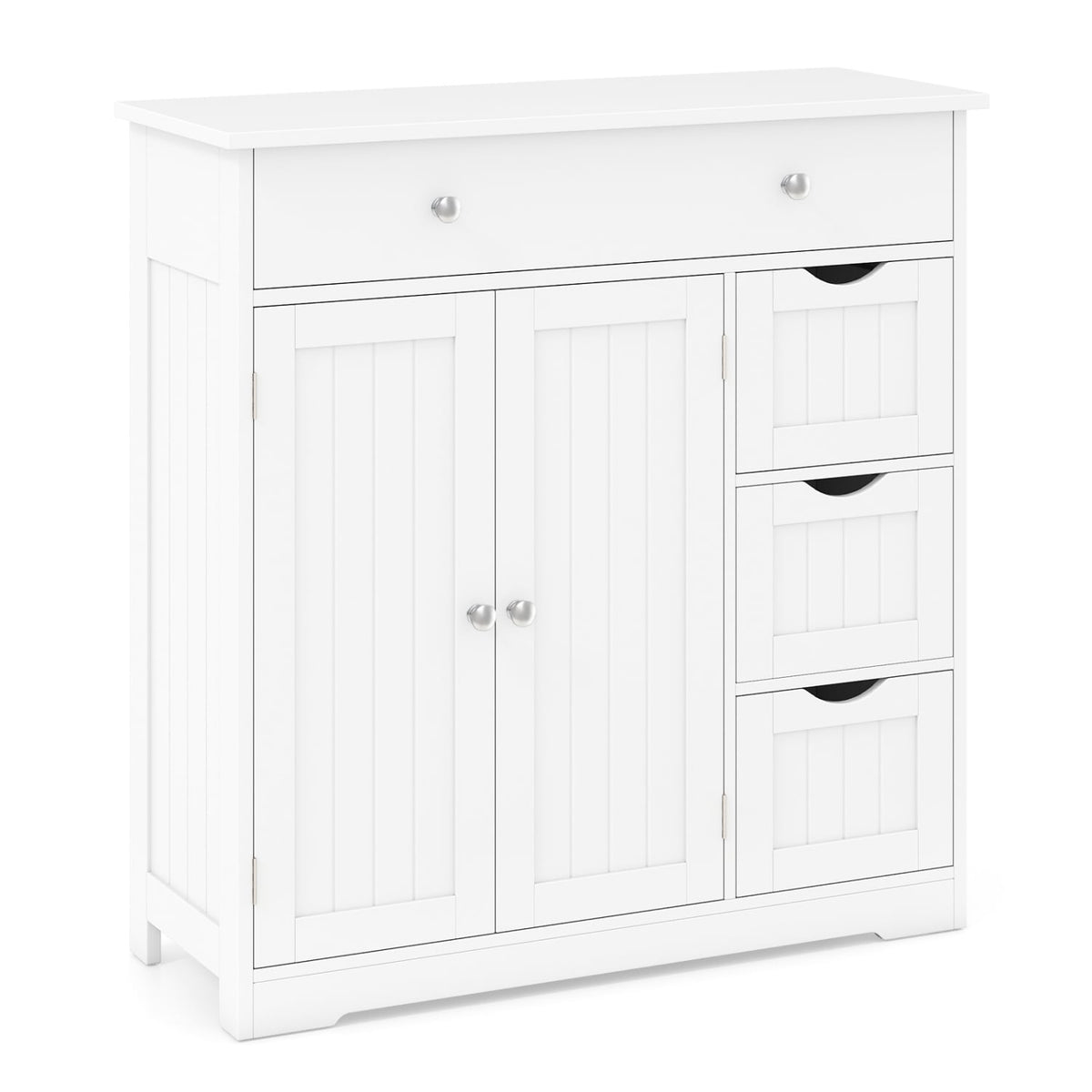 Bathroom Floor Cabinet with 4 Drawers & 2 Doors - White 32" H-Floor Cabinets-DECOROLALA