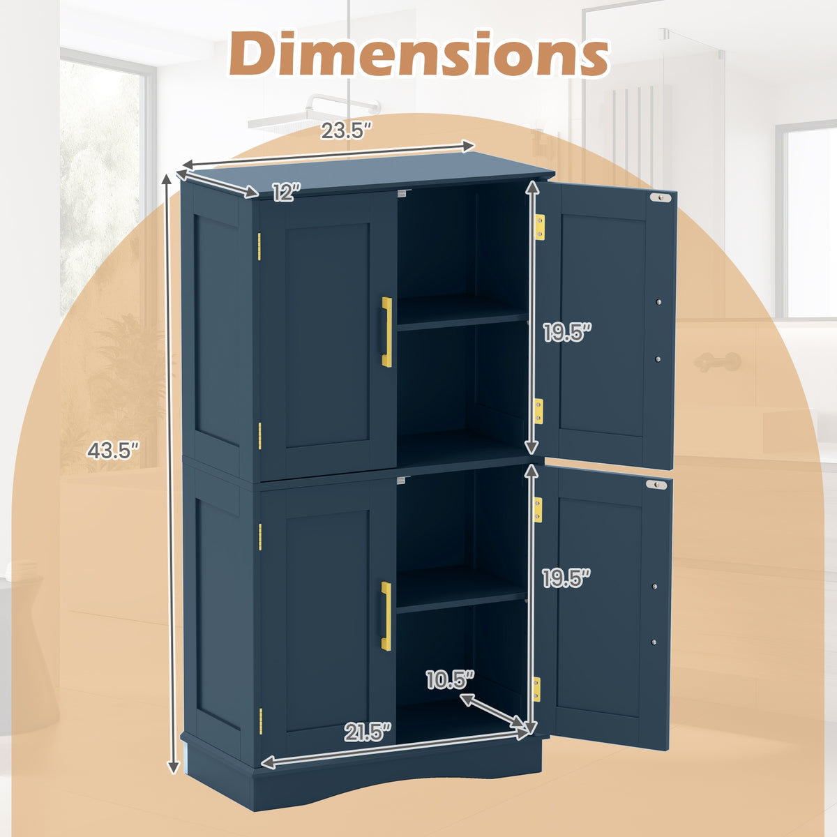 Bathroom Floor Storage Cabinet - 4 Doors 2 Shelves Blue-Floor Cabinets-DECOROLALA