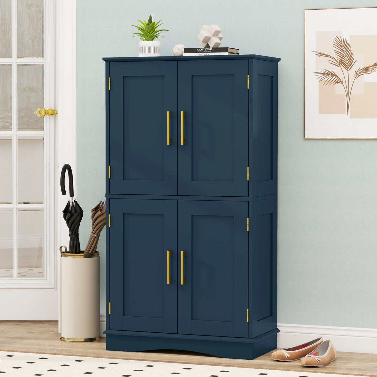 Bathroom Floor Storage Cabinet - 4 Doors 2 Shelves Blue-Floor Cabinets-DECOROLALA