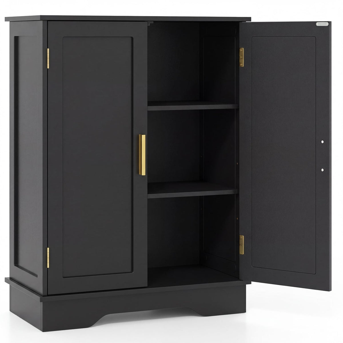 Bathroom Floor Storage Cabinet - Black 2-Door Adjustable Shelf-Floor Cabinets-DECOROLALA