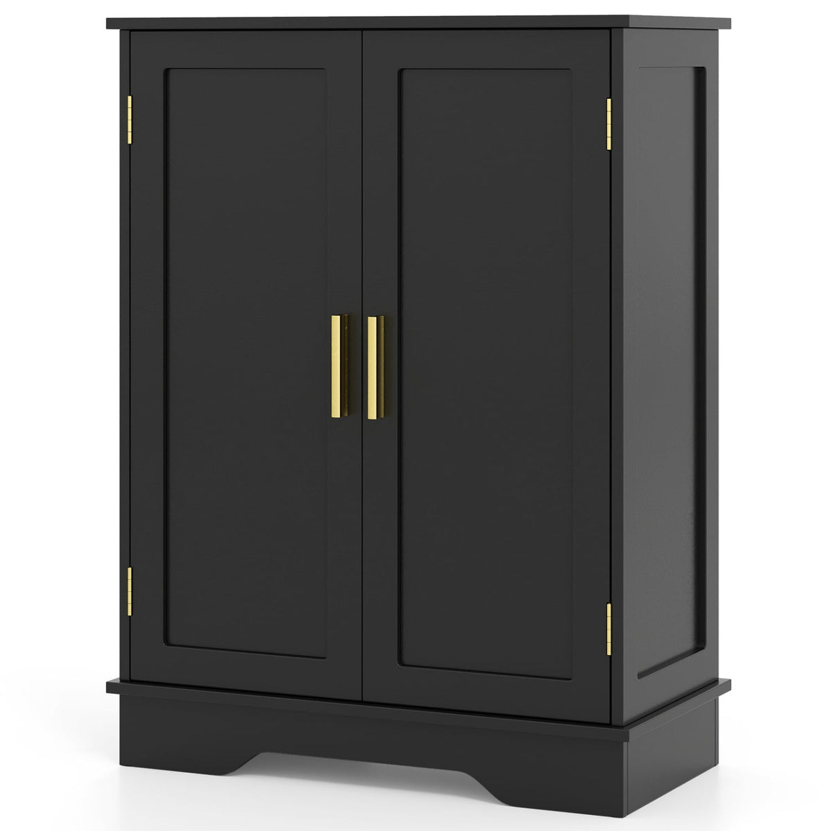 Bathroom Floor Storage Cabinet - Black 2-Door Adjustable Shelf-Floor Cabinets-DECOROLALA