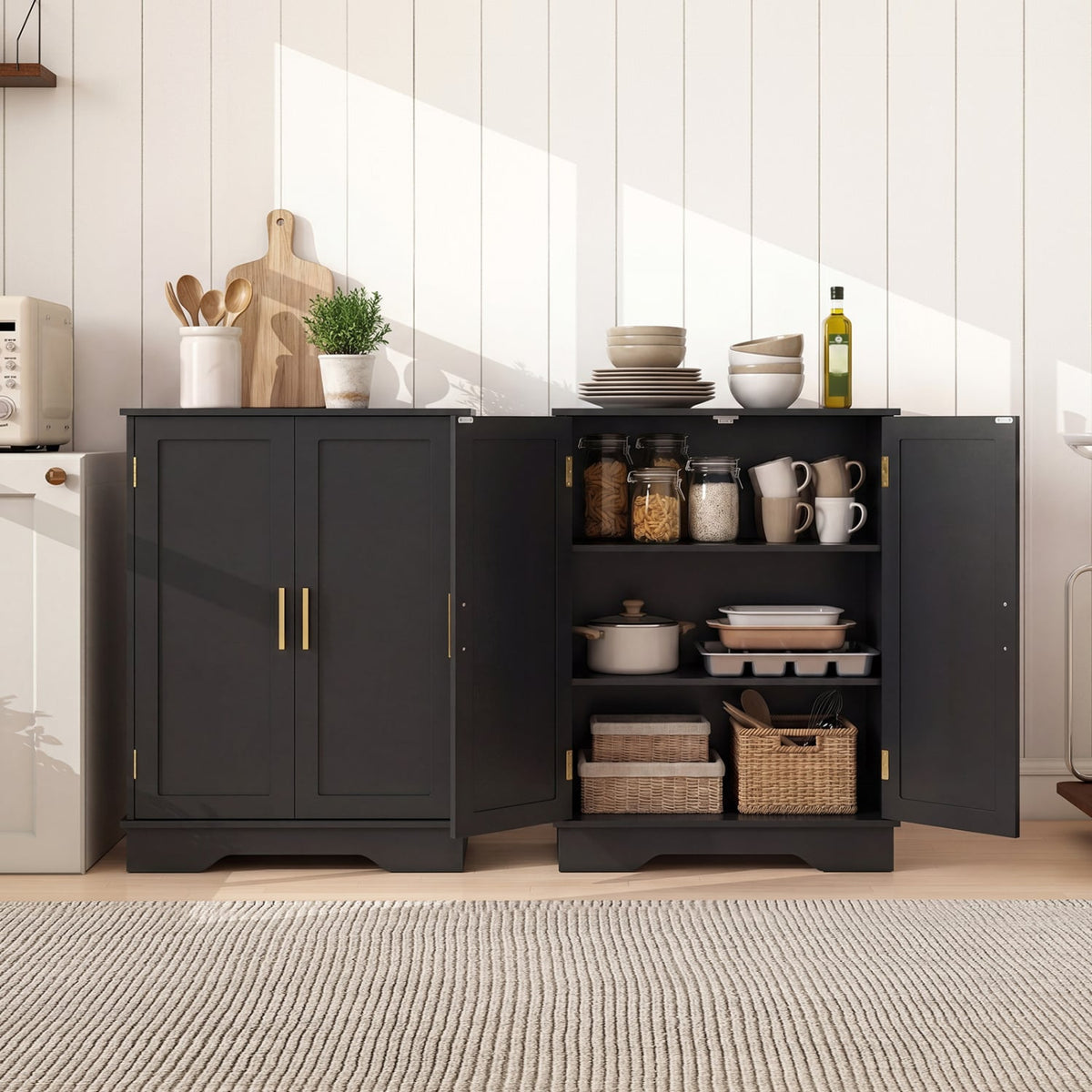 Bathroom Floor Storage Cabinet - Black 2-Door Adjustable Shelf-Floor Cabinets-DECOROLALA