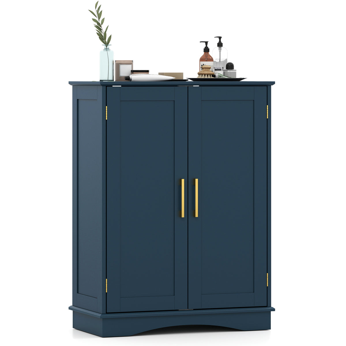Bathroom Floor Storage Cabinet - Blue 2-Door Adjustable Shelf-Floor Cabinets-DECOROLALA