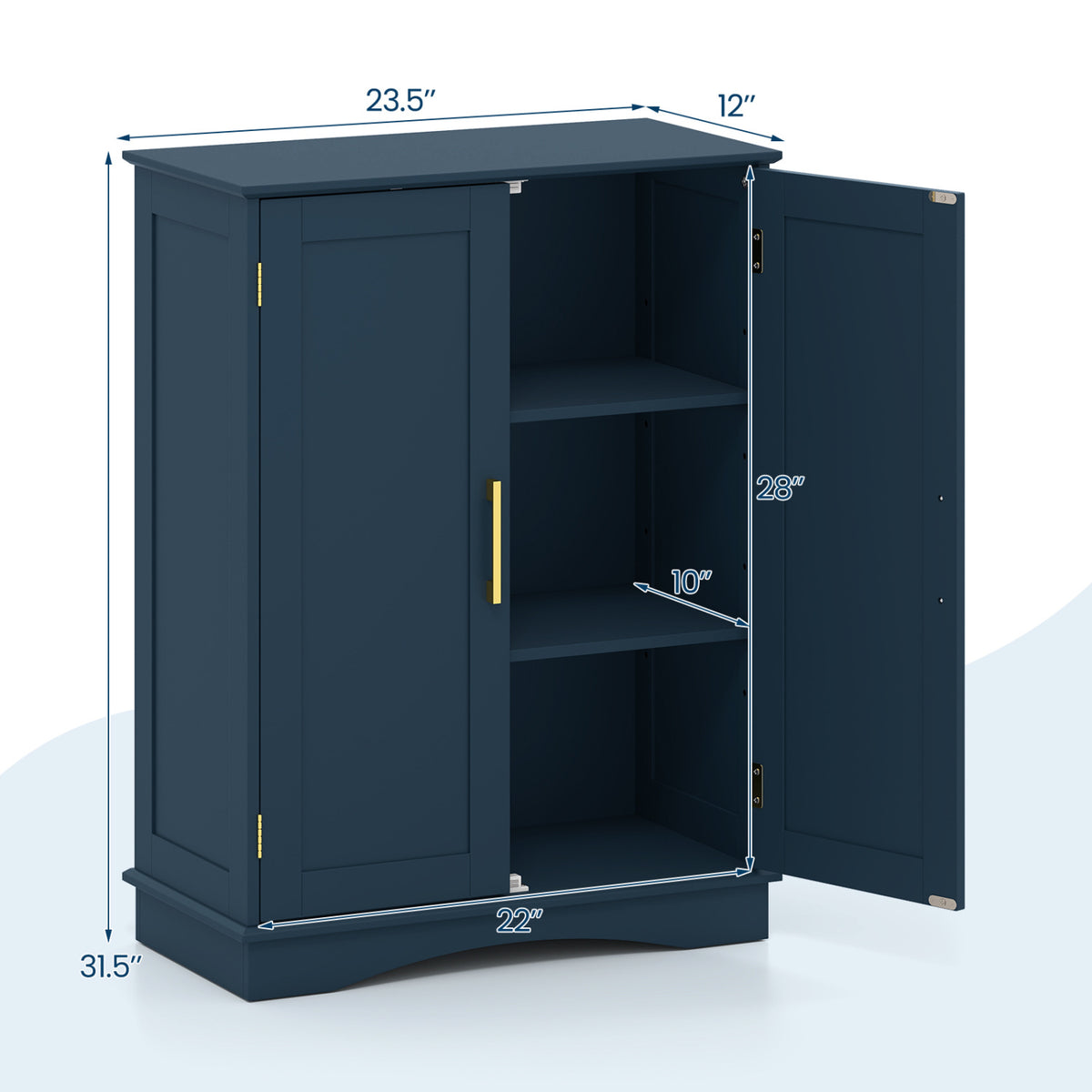 Bathroom Floor Storage Cabinet - Blue 2-Door Adjustable Shelf-Floor Cabinets-DECOROLALA