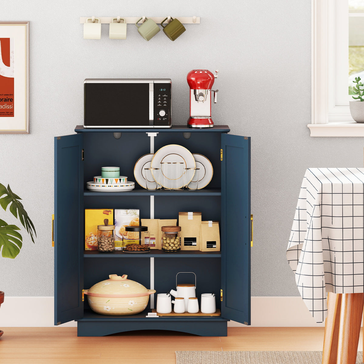 Bathroom Floor Storage Cabinet - Blue 2-Door Adjustable Shelf-Floor Cabinets-DECOROLALA