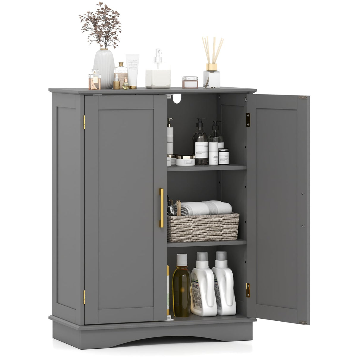 Bathroom Floor Storage Cabinet - Gray 2-Door Adjustable Shelf-Floor Cabinets-DECOROLALA