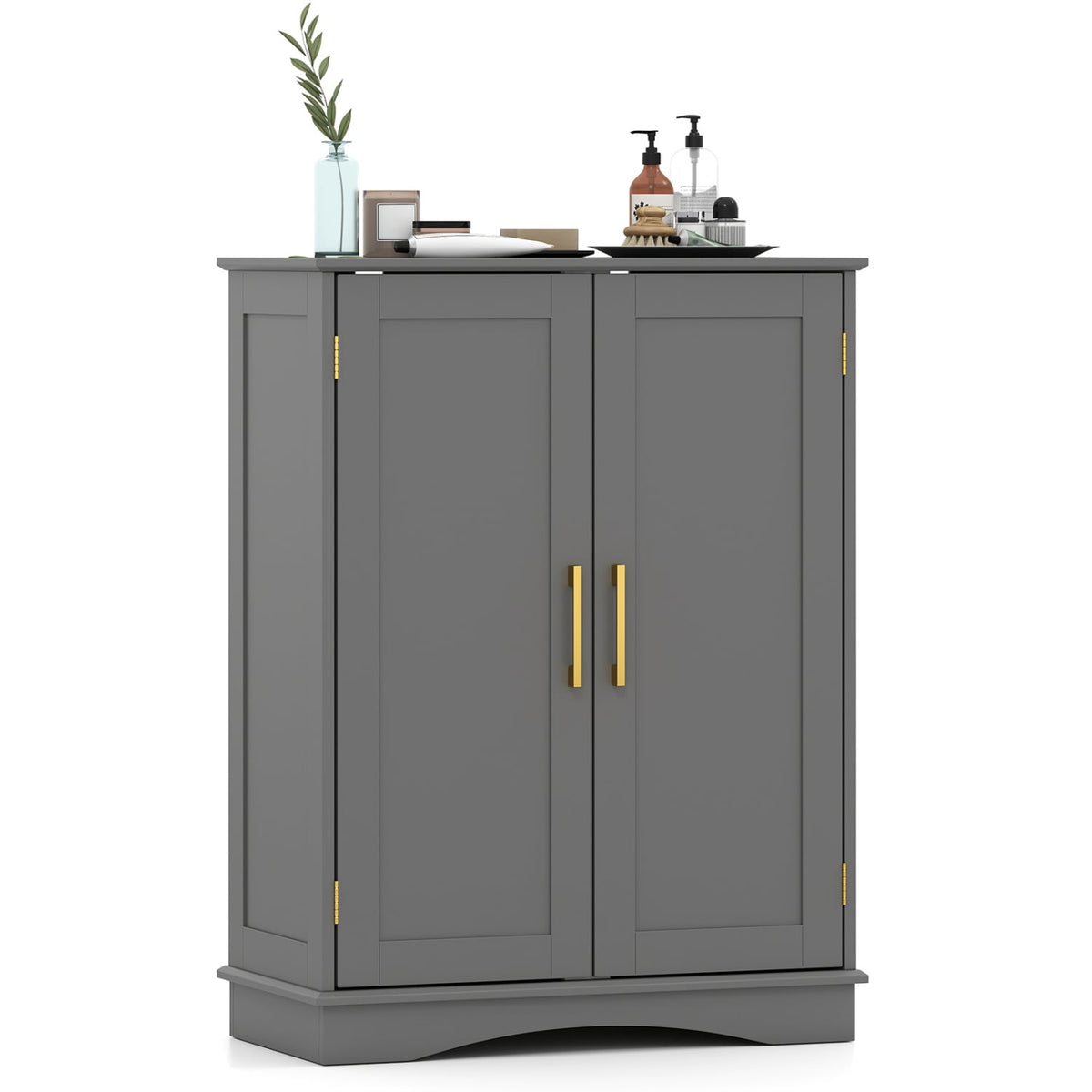 Bathroom Floor Storage Cabinet - Gray 2-Door Adjustable Shelf-Floor Cabinets-DECOROLALA