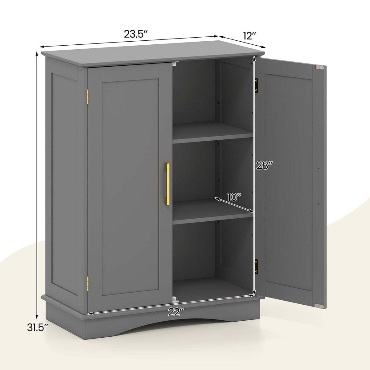 Bathroom Floor Storage Cabinet - Gray 2-Door Adjustable Shelf-Floor Cabinets-DECOROLALA