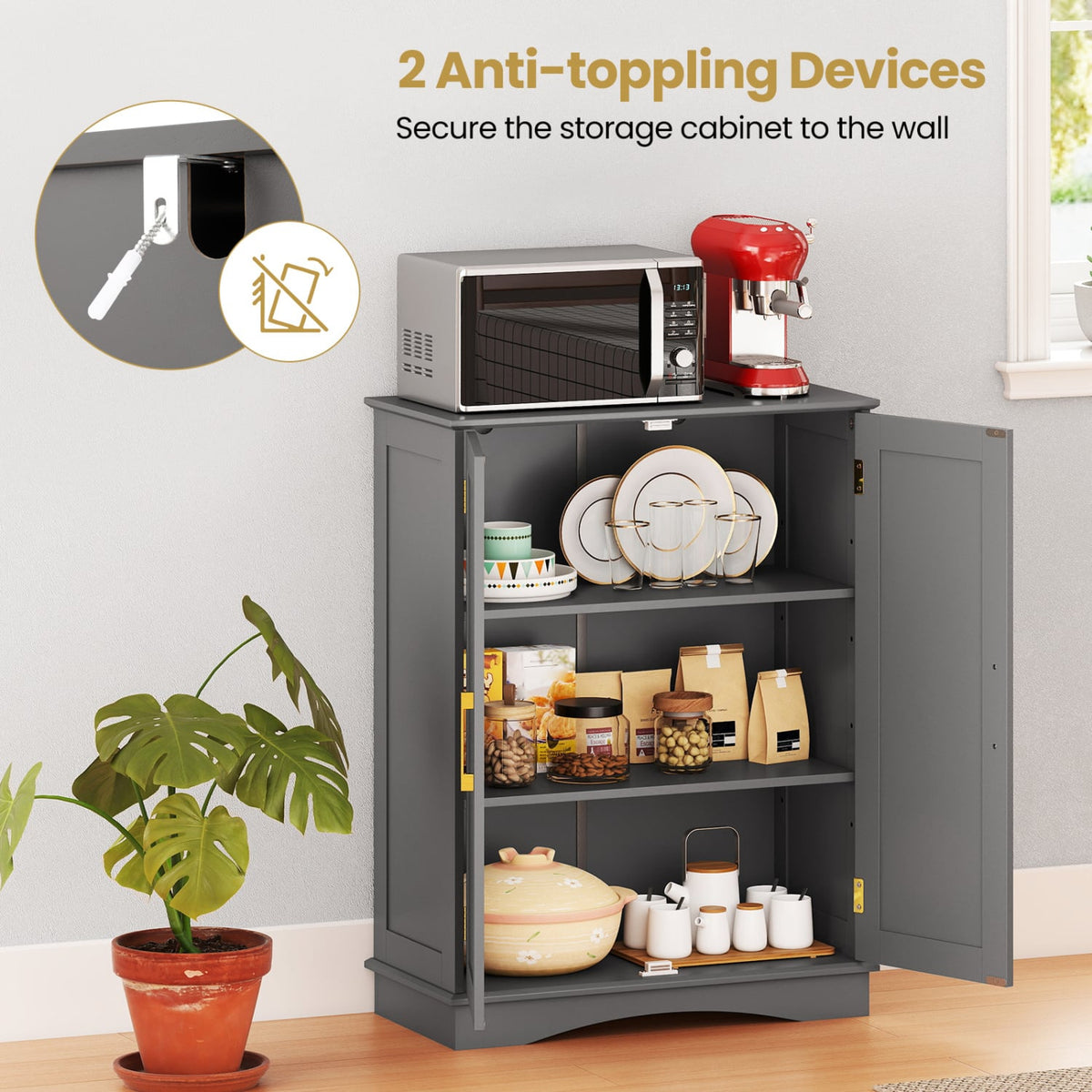 Bathroom Floor Storage Cabinet - Gray 2-Door Adjustable Shelf-Floor Cabinets-DECOROLALA