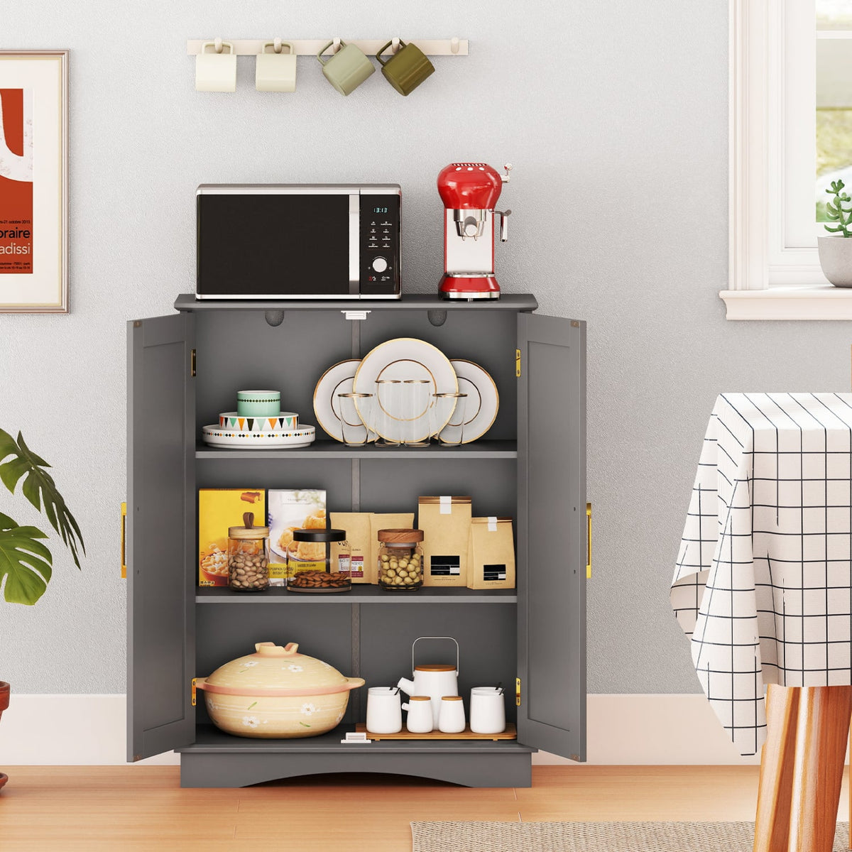 Bathroom Floor Storage Cabinet - Gray 2-Door Adjustable Shelf-Floor Cabinets-DECOROLALA