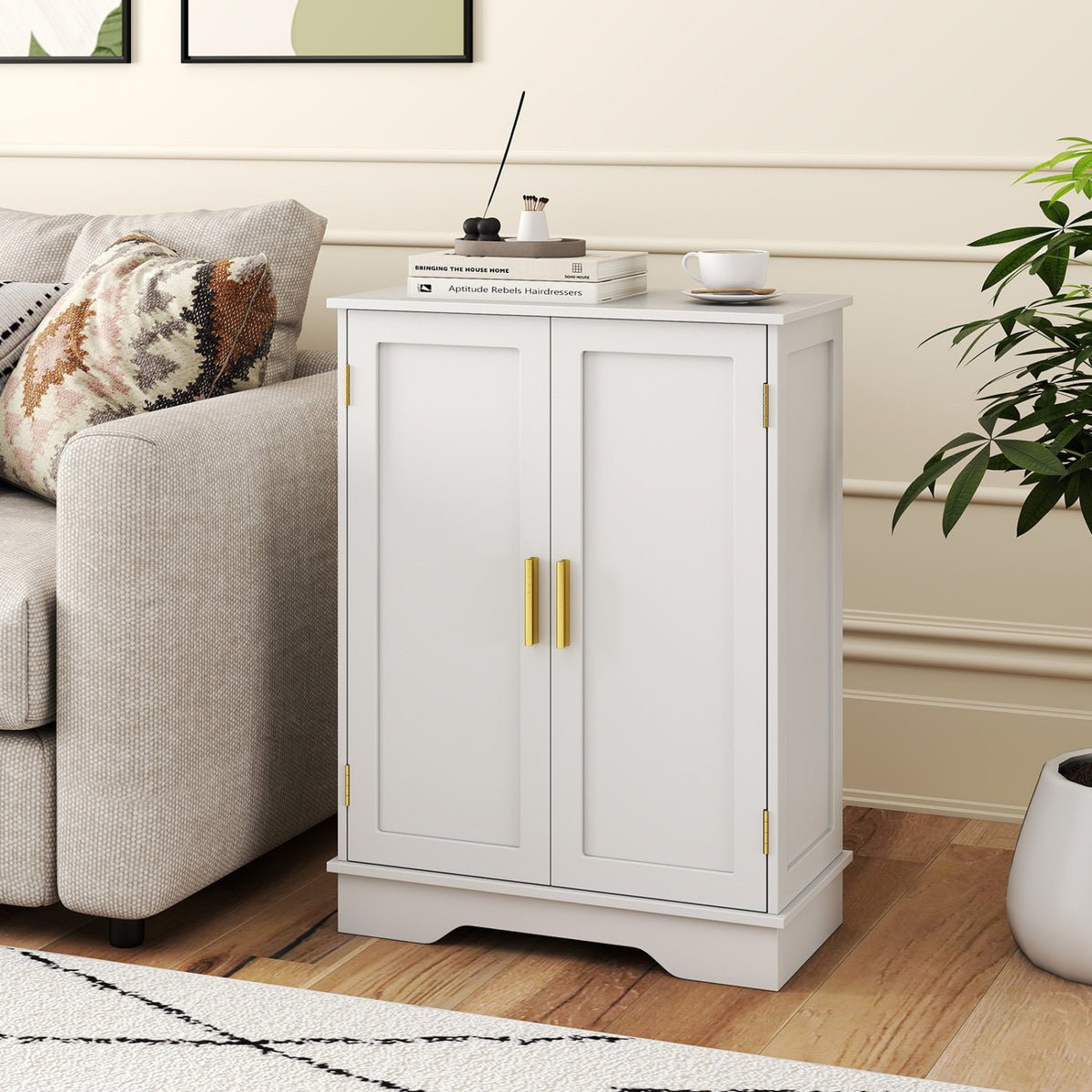Bathroom Floor Storage Cabinet - White 2-Door 23.5" x 31.5"-Floor Cabinets-DECOROLALA