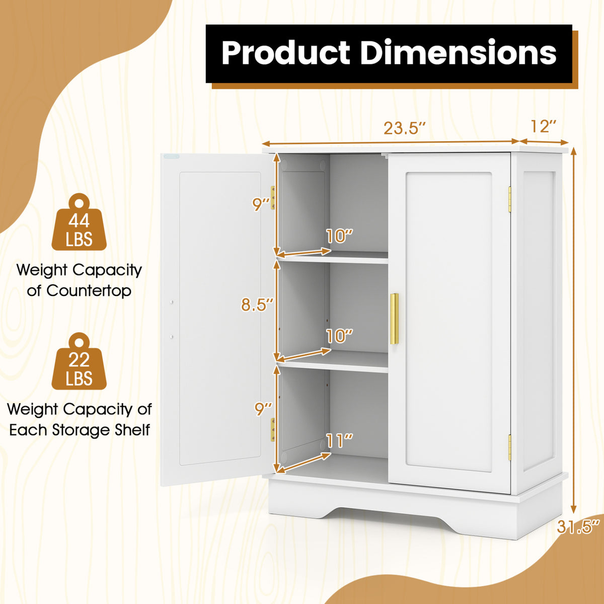 Bathroom Floor Storage Cabinet - White 2-Door 23.5" x 31.5"-Floor Cabinets-DECOROLALA