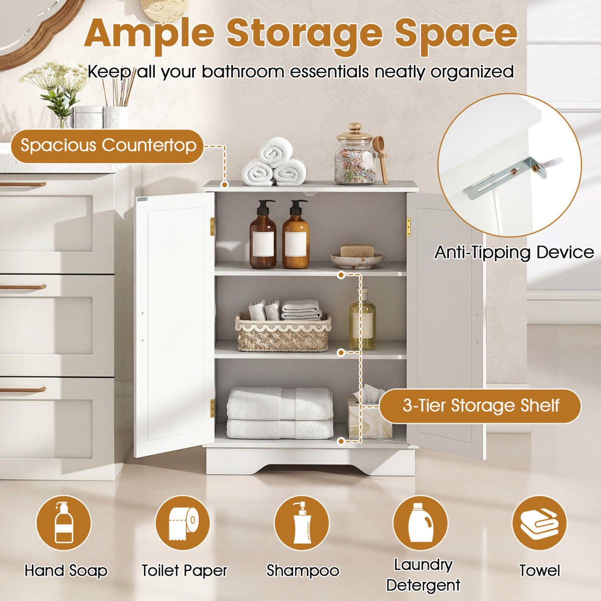 Bathroom Floor Storage Cabinet - White 2-Door 23.5" x 31.5"-Floor Cabinets-DECOROLALA