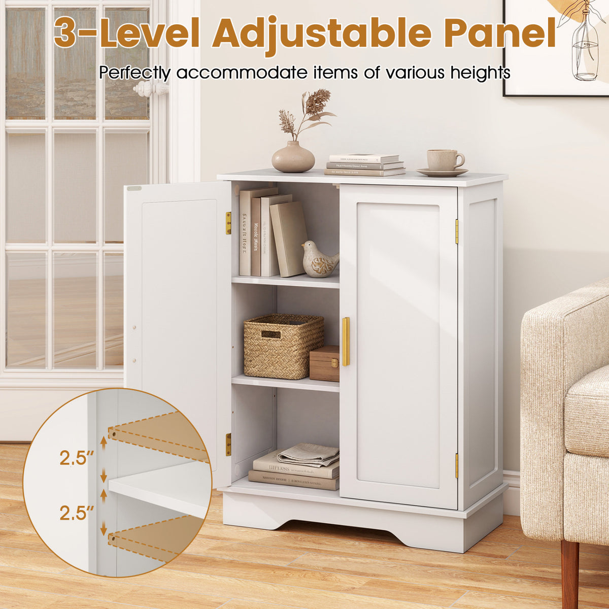 Bathroom Floor Storage Cabinet - White 2-Door 23.5" x 31.5"-Floor Cabinets-DECOROLALA