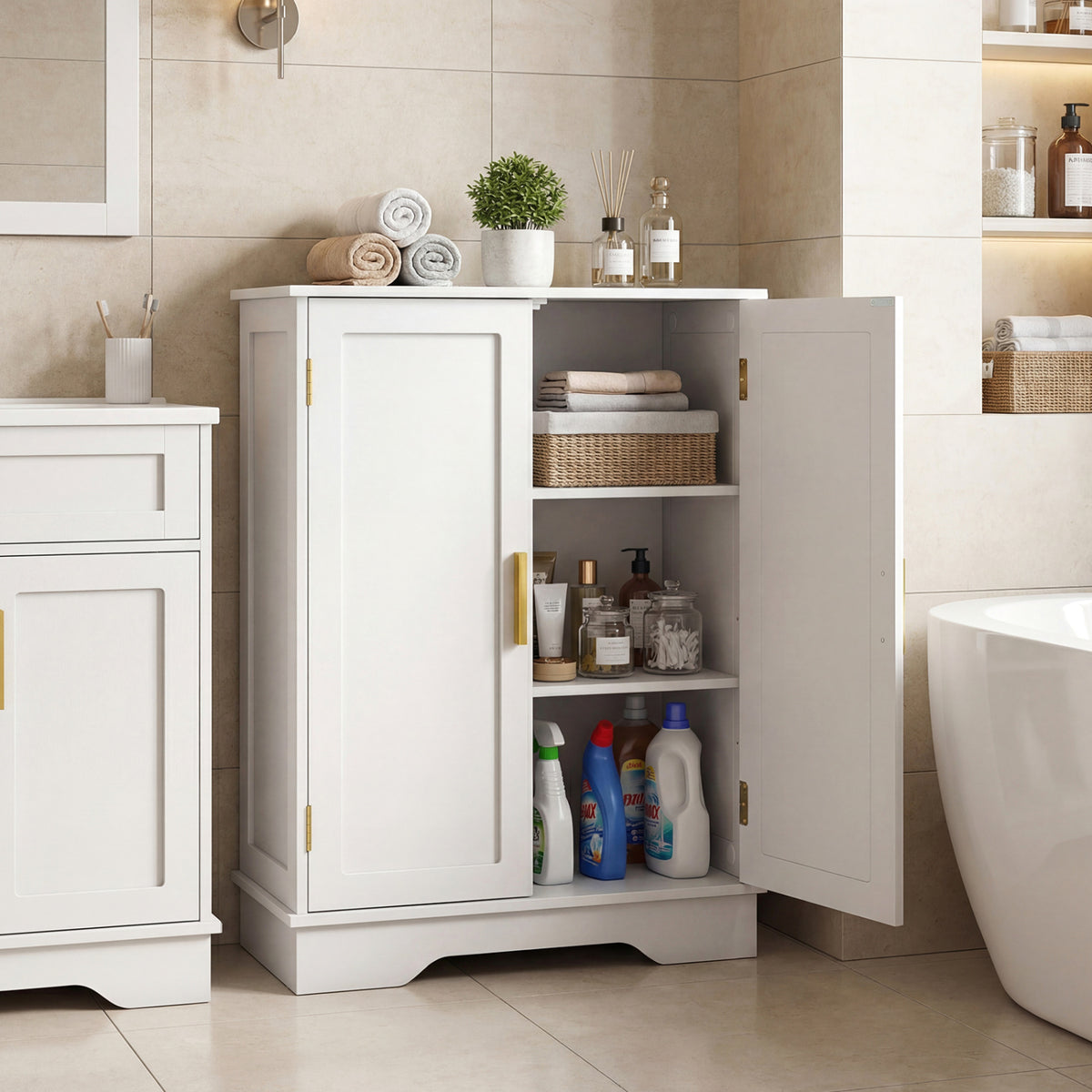 Bathroom Floor Storage Cabinet - White 2-Door 23.5" x 31.5"-Floor Cabinets-DECOROLALA