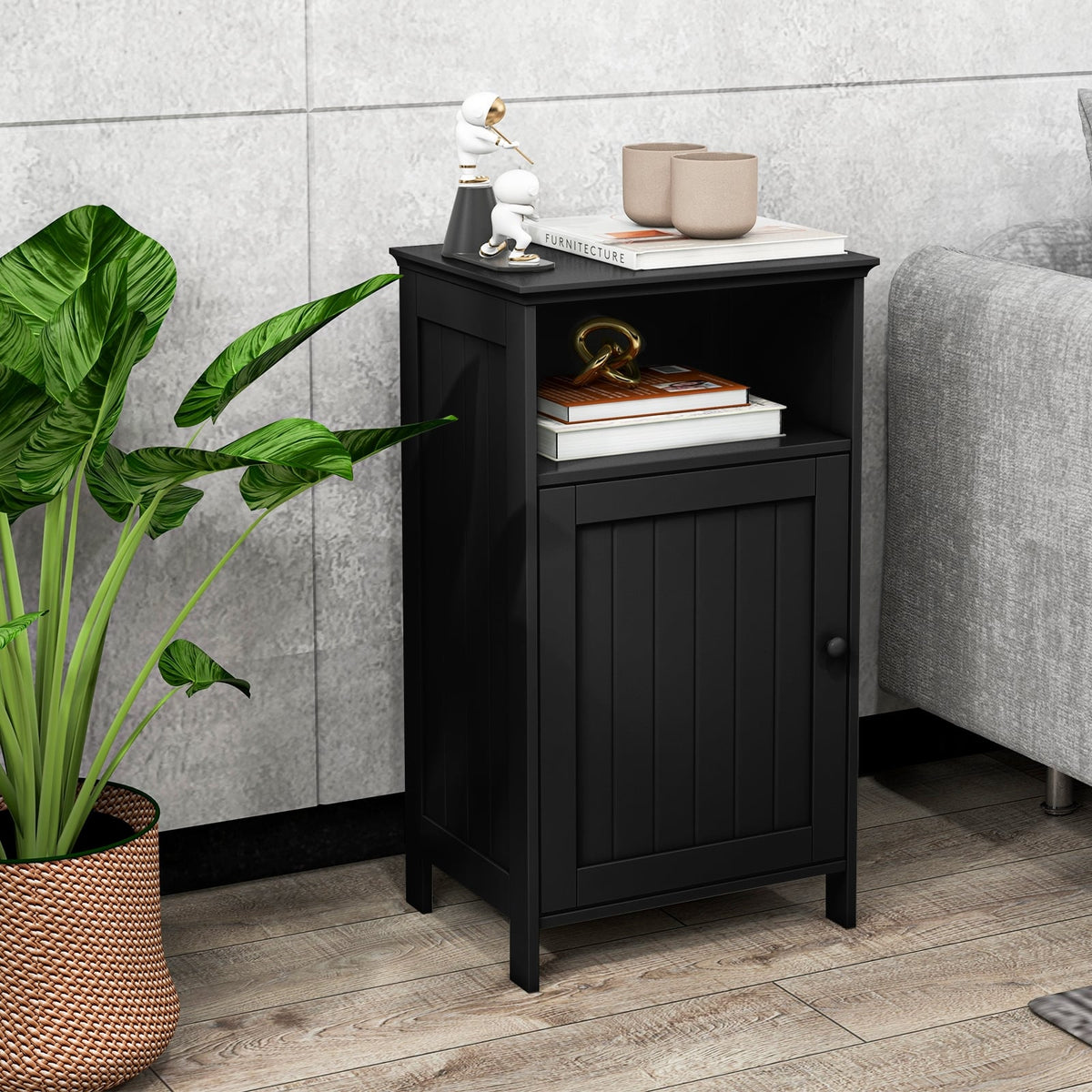Bathroom Floor Storage Cabinet - White MDF with Adjustable Shelf-Floor Cabinets-DECOROLALA