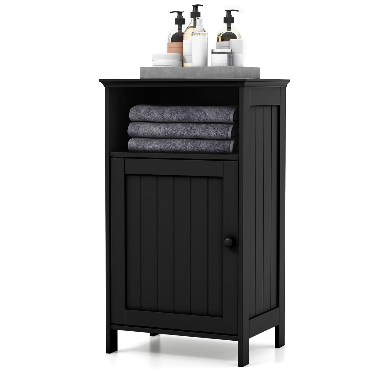 Bathroom Floor Storage Cabinet - White MDF with Adjustable Shelf-Floor Cabinets-DECOROLALA