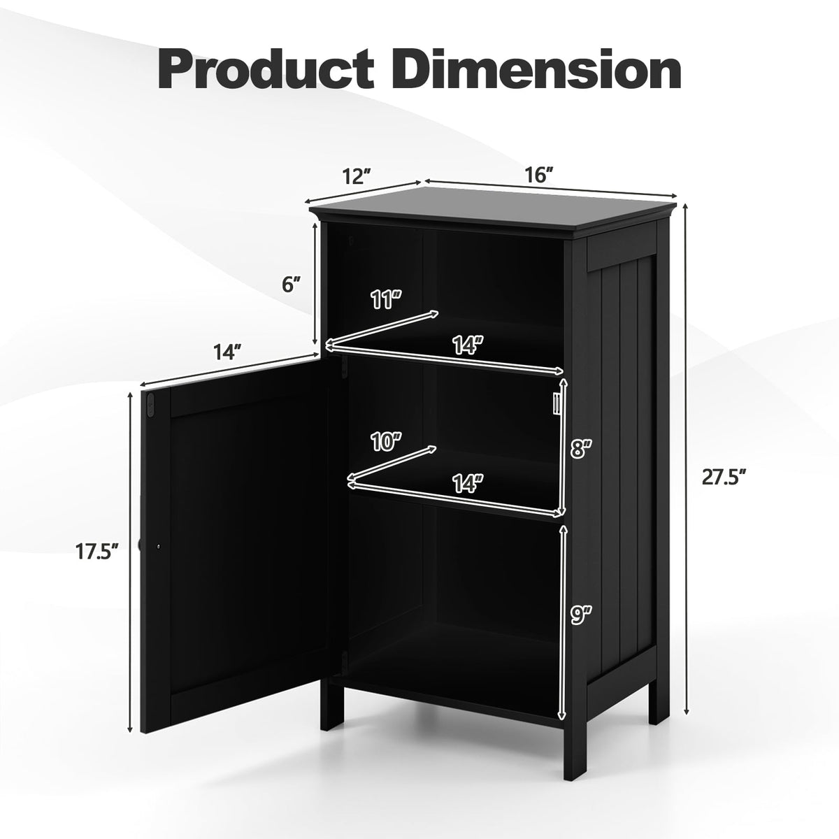 Bathroom Floor Storage Cabinet - White MDF with Adjustable Shelf-Floor Cabinets-DECOROLALA