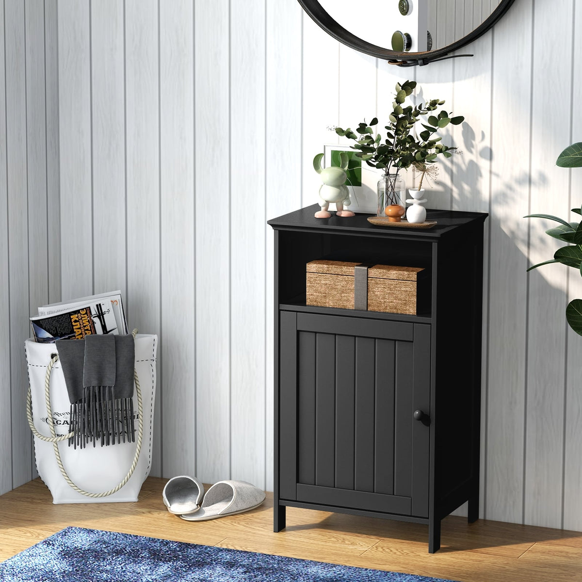 Bathroom Floor Storage Cabinet - White MDF with Adjustable Shelf-Floor Cabinets-DECOROLALA