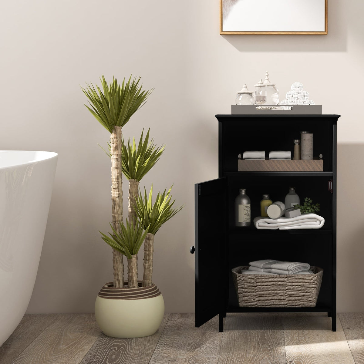 Bathroom Floor Storage Cabinet - White MDF with Adjustable Shelf-Floor Cabinets-DECOROLALA