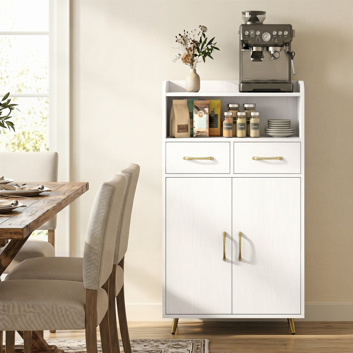 Bathroom Floor Storage Cabinet with 2 Drawers & 2 Doors - White-Bathroom Floor Cabinets-DECOROLALA