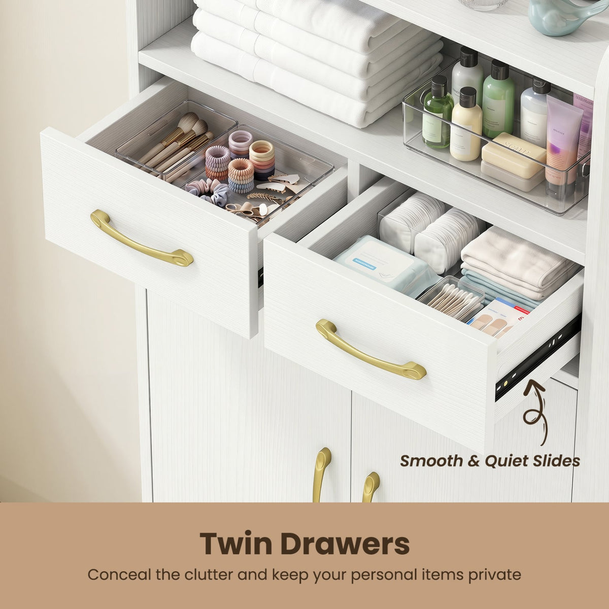 Bathroom Floor Storage Cabinet with 2 Drawers & 2 Doors - White-Floor Cabinets-DECOROLALA