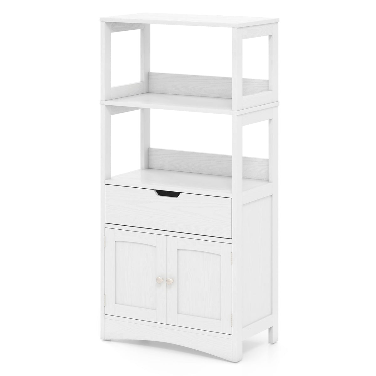 Bathroom Floor Storage Cabinet with Drawer and 2 Doors - White-Floor Cabinets-DECOROLALA