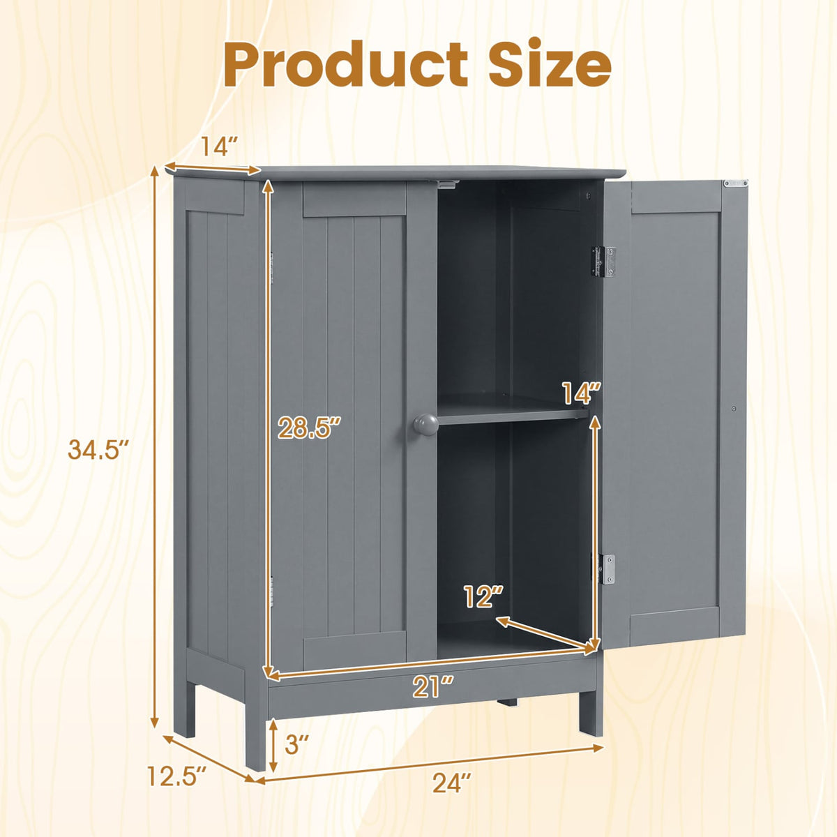 Bathroom Floor Storage Double Door Cupboard Cabinet-Gray-Floor Cabinets-DECOROLALA