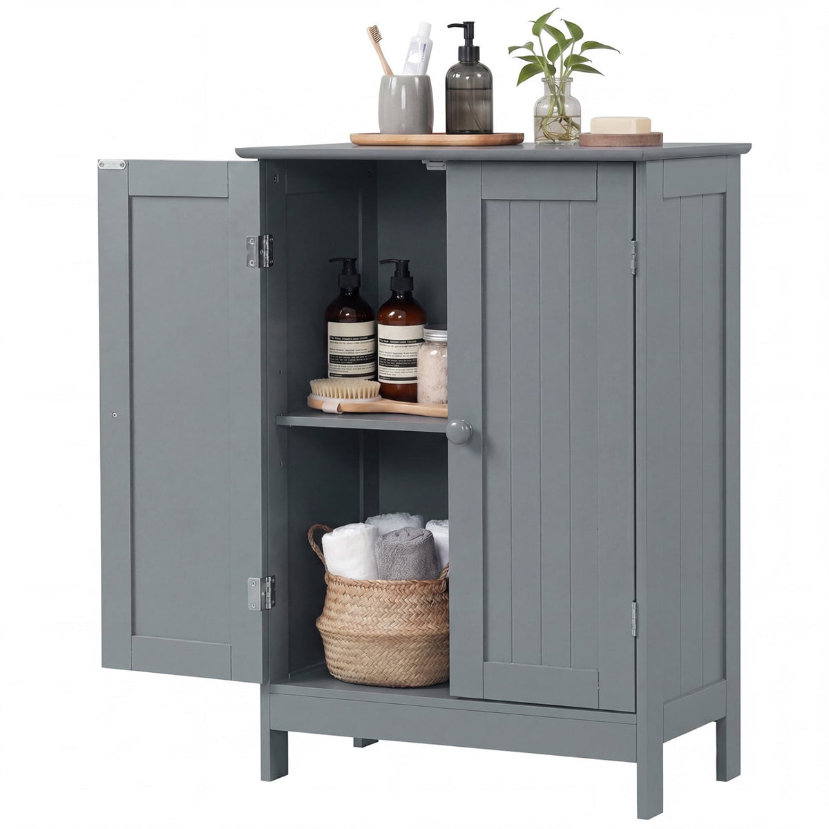 Bathroom Floor Storage Double Door Cupboard Cabinet-Gray-Floor Cabinets-DECOROLALA