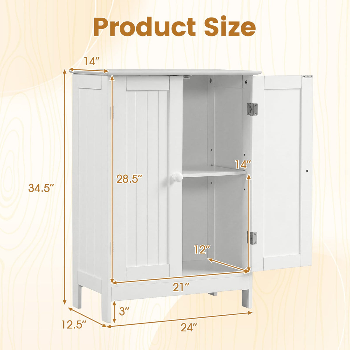 Bathroom Floor Storage Double Door Cupboard Cabinet-White-Floor Cabinets-DECOROLALA