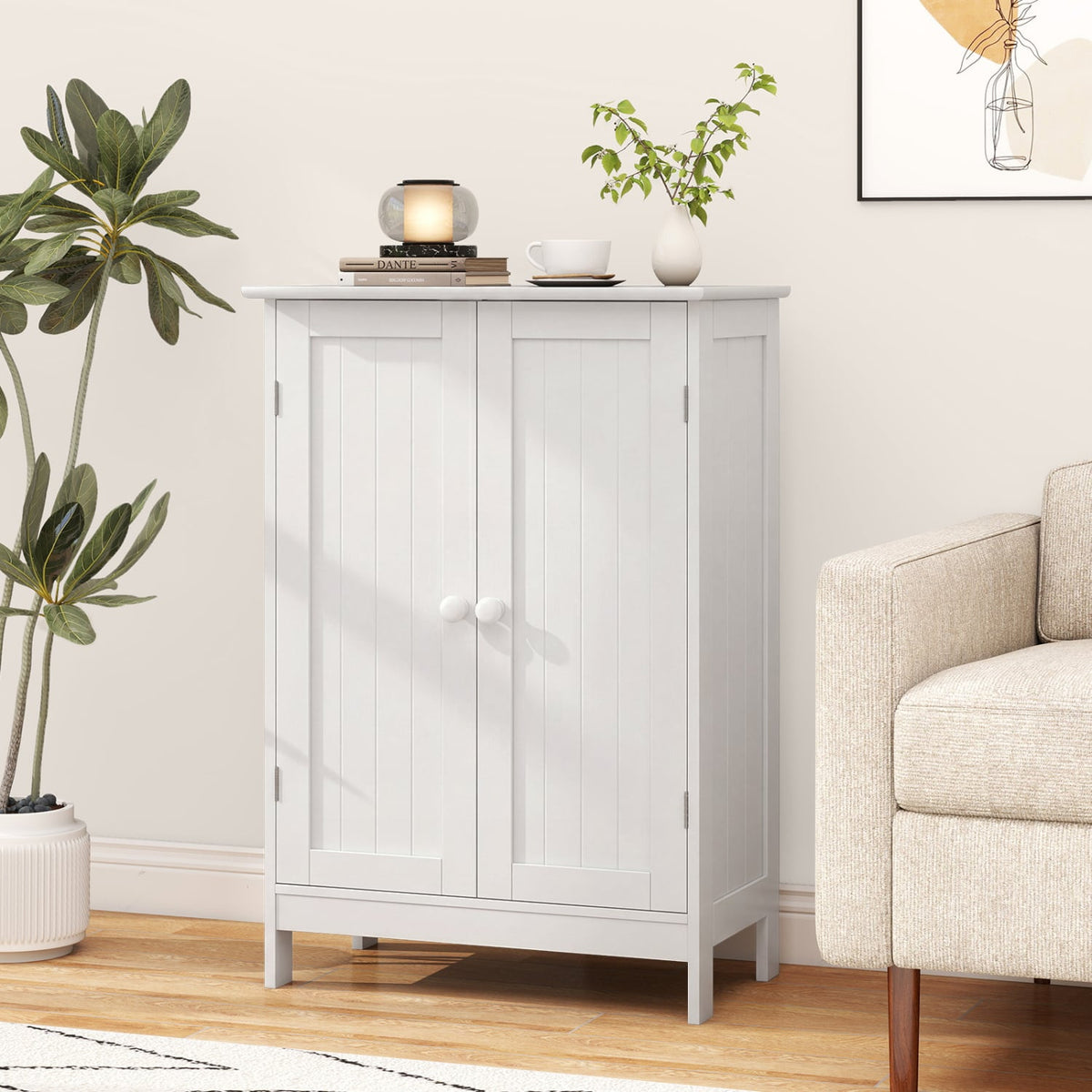 Bathroom Floor Storage Double Door Cupboard Cabinet-White-Floor Cabinets-DECOROLALA