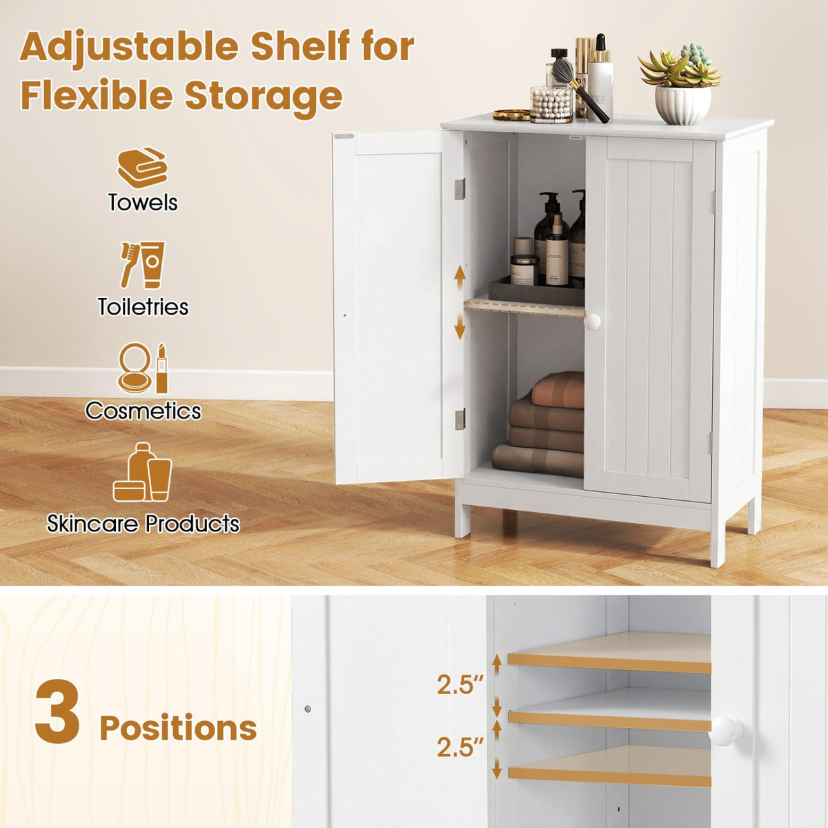 Bathroom Floor Storage Double Door Cupboard Cabinet-White-Floor Cabinets-DECOROLALA