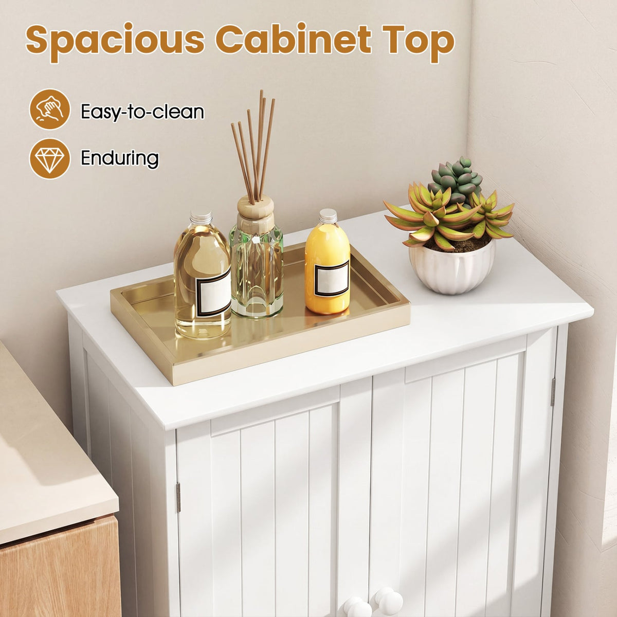 Bathroom Floor Storage Double Door Cupboard Cabinet-White-Floor Cabinets-DECOROLALA