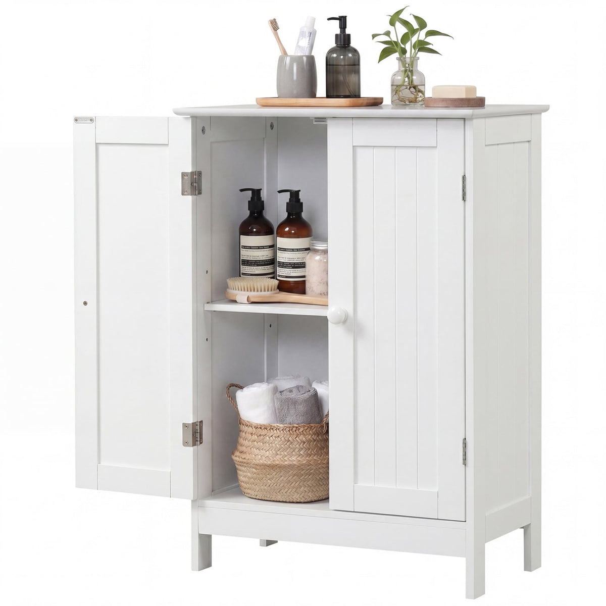 Bathroom Floor Storage Double Door Cupboard Cabinet-White-Floor Cabinets-DECOROLALA