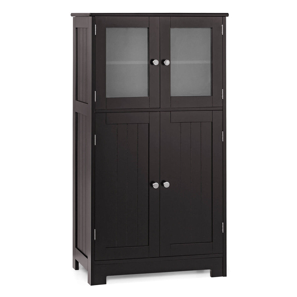 4-Door Bathroom Floor Cabinet with Adjustable Shelf - Brown-Floor Cabinets-DECOROLALA