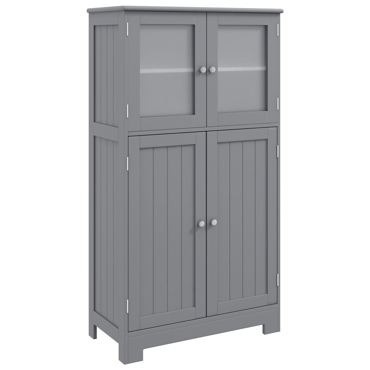 4-Door Bathroom Floor Cabinet - Gray 23" MDF Storage Locker-Floor Cabinets-DECOROLALA