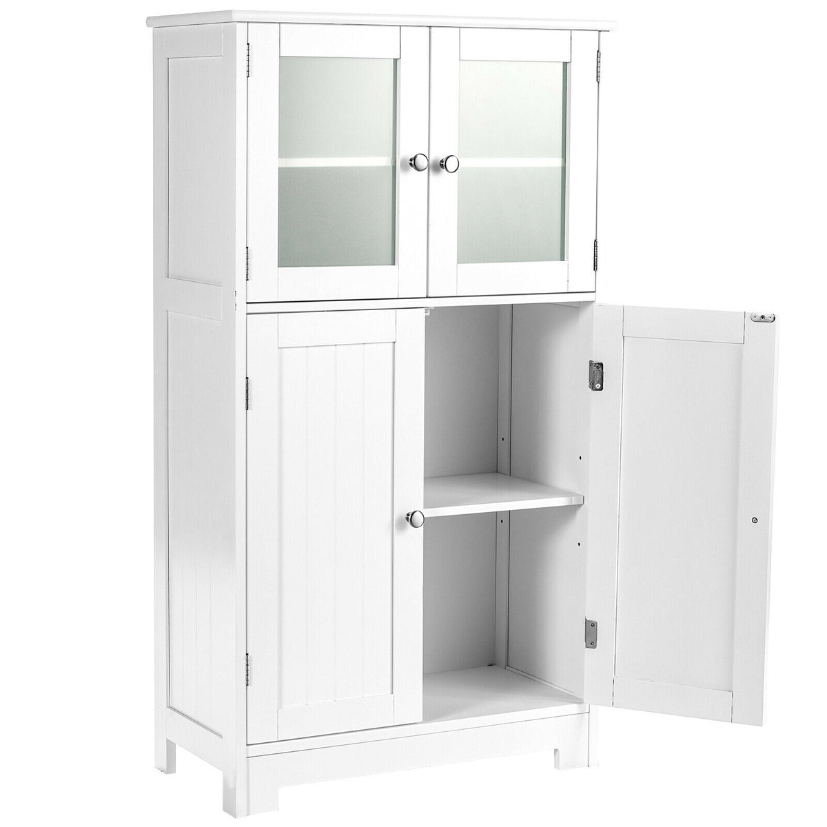 Bathroom Floor Storage Locker Kitchen Cabinet with Doors and Adjustable Shelf-White-Floor Cabinets-DECOROLALA