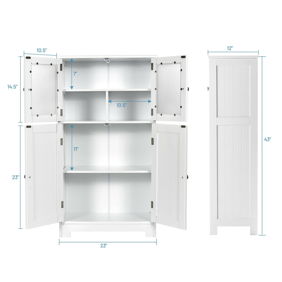 Bathroom Floor Storage Locker Kitchen Cabinet with Doors and Adjustable Shelf-White-Floor Cabinets-DECOROLALA