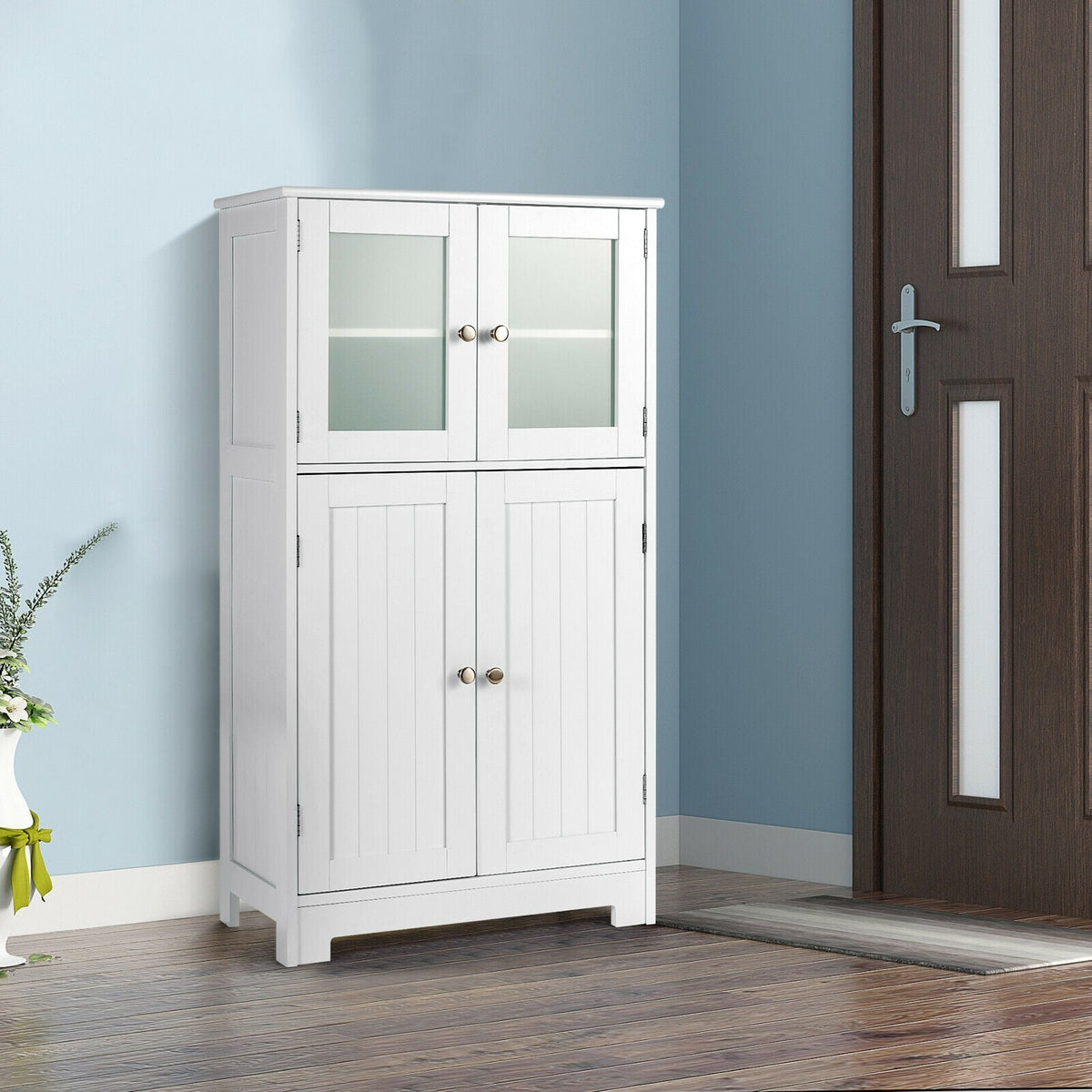 Bathroom Floor Storage Locker Kitchen Cabinet with Doors and Adjustable Shelf-White-Floor Cabinets-DECOROLALA