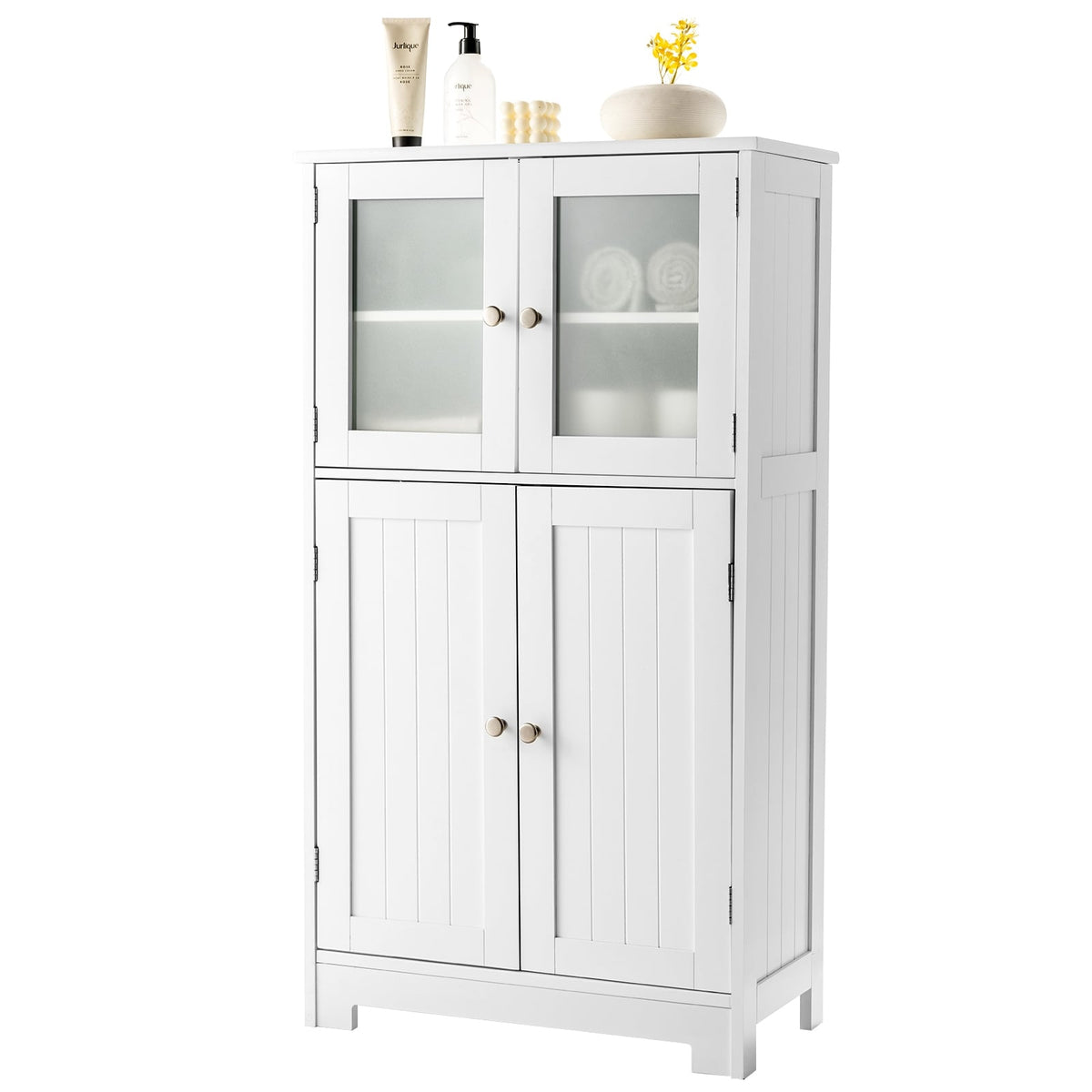 Bathroom Floor Storage Locker Kitchen Cabinet with Doors and Adjustable Shelf-White-Floor Cabinets-DECOROLALA