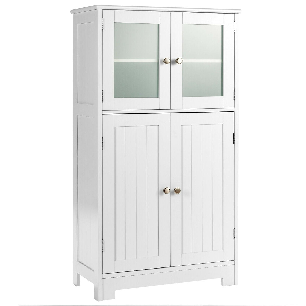 Bathroom Floor Storage Locker Kitchen Cabinet with Doors and Adjustable Shelf-White-Floor Cabinets-DECOROLALA