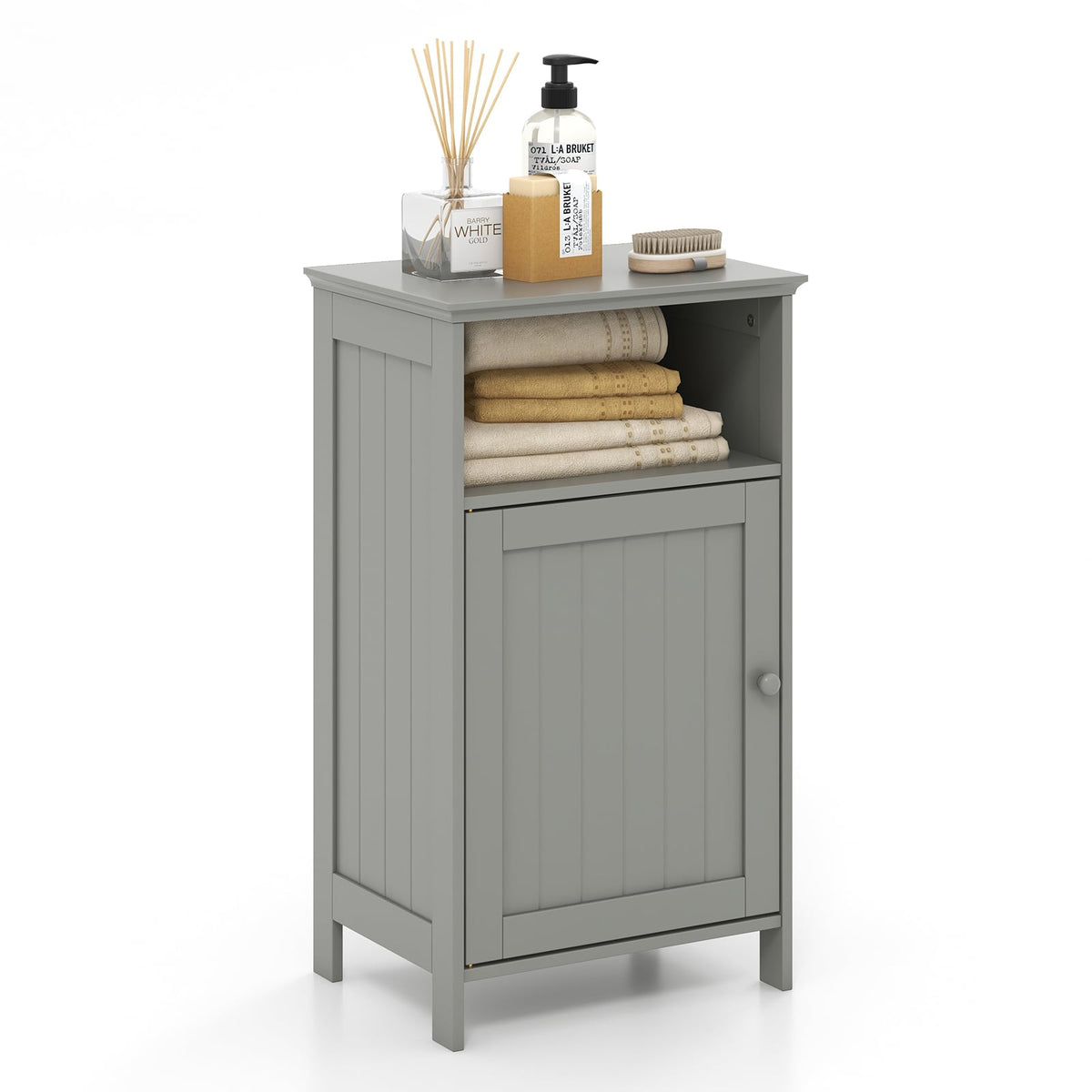 Bathroom Floor Storage Cabinet - Gray MDF Adjustable Shelf 27.5"-Floor Cabinets-DECOROLALA