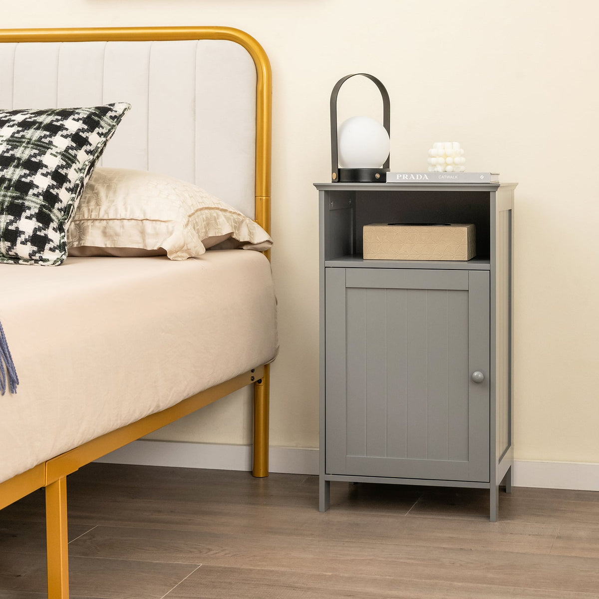 Bathroom Floor Storage Cabinet - Gray MDF Adjustable Shelf 27.5"-Floor Cabinets-DECOROLALA