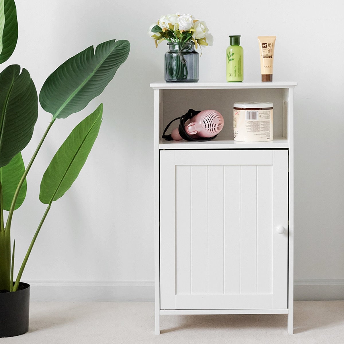 Bathroom Freestanding Adjustable Shelf Floor Storage Cabinet-White-Floor Cabinets-DECOROLALA