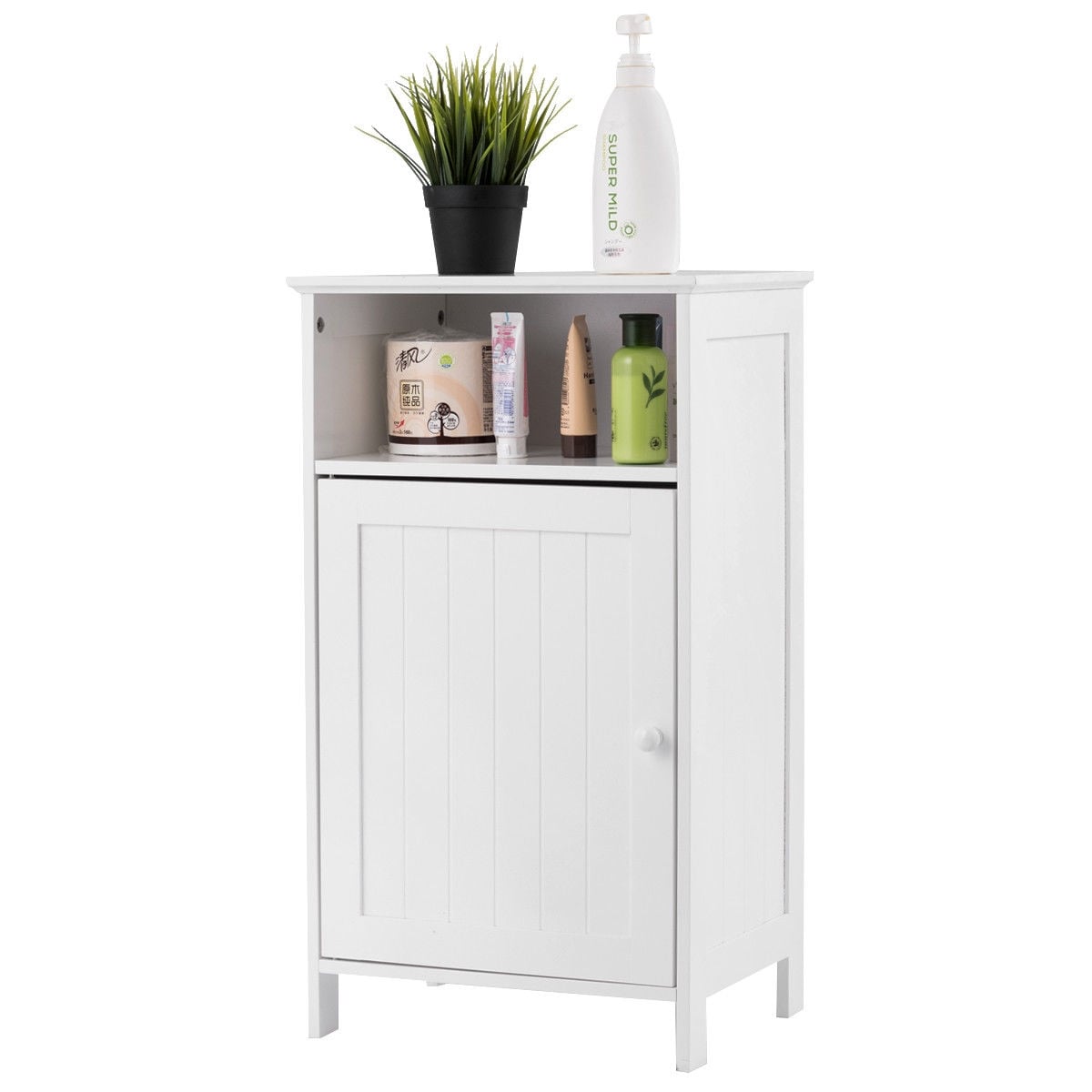 Bathroom Freestanding Adjustable Shelf Floor Storage Cabinet-White-Floor Cabinets-DECOROLALA