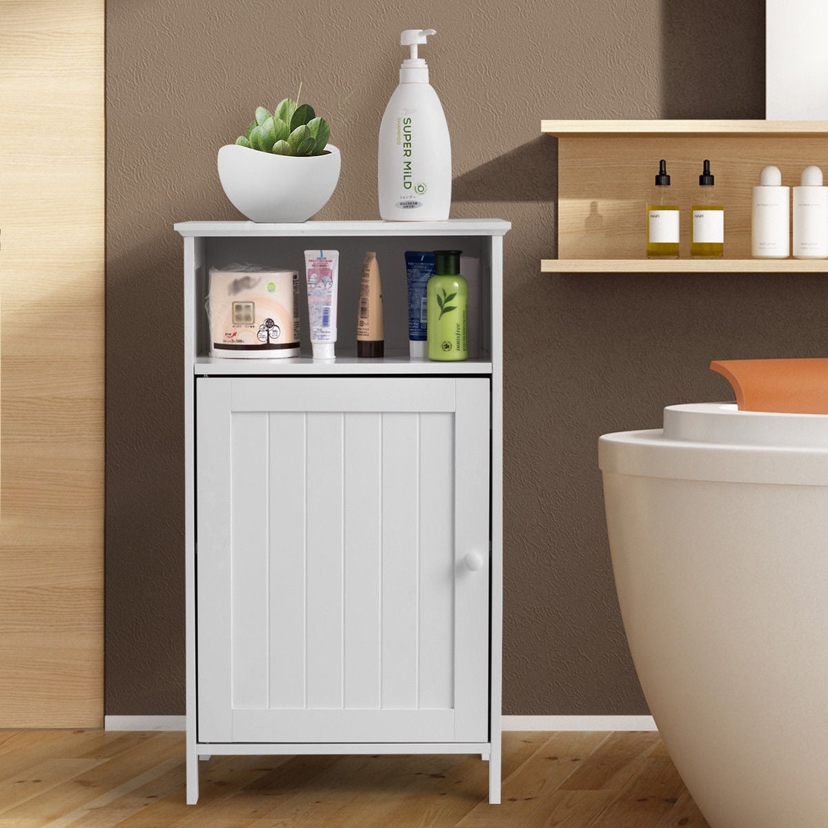 Bathroom Freestanding Adjustable Shelf Floor Storage Cabinet-White-Floor Cabinets-DECOROLALA